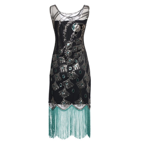 Peacock Sequin Fringed Party Flapper Dress - Picture 6 of 7